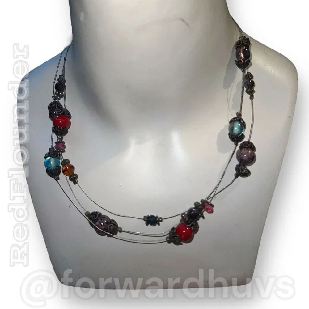 Chico’s 17” Triple Strand Necklace with Siver Tone Metal & Beads